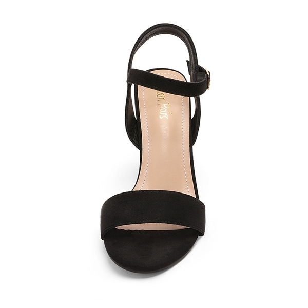 Open Toe Ankle Strap Chunky Heel Sandals - BLACK SUEDE - 2
